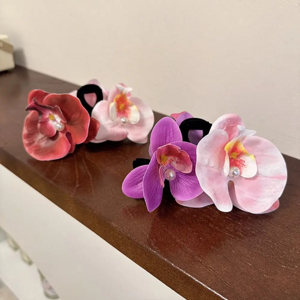 Pink Orchid Flower Hair Claw Hair Ornament Headdress Bohemia Barrettes Side Barrettes Hair Accessories Orchid Hairpin Daily