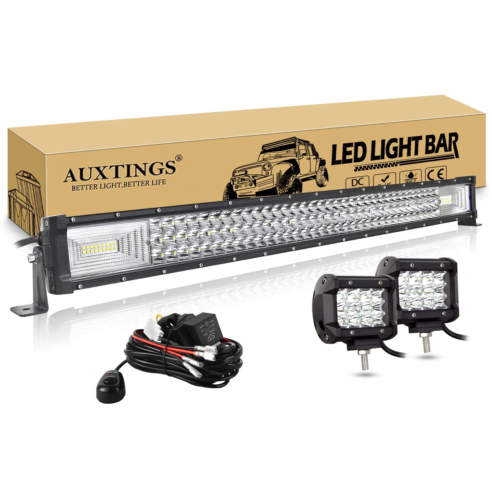 7D 22-52 Zoll 270W-675W Offroad LED-Lichtleiste mit 2x36W Arbeitsleuchten-Kabelset 12V 24V LED-Leiste für Auto Jeep LKW 4x4 ATV Boot – Detail 3