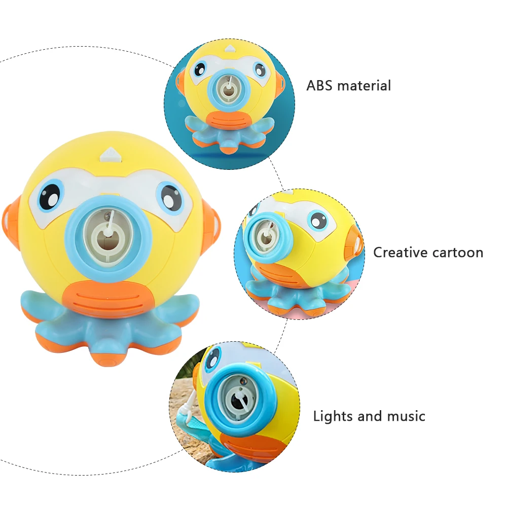 لعبة آلة فقاعات الكاميرا منفاخ موسيقي للأطفال تهب شكل الأخطبوط المقاوم للماء صنع الطفل الأصفر التلقائي