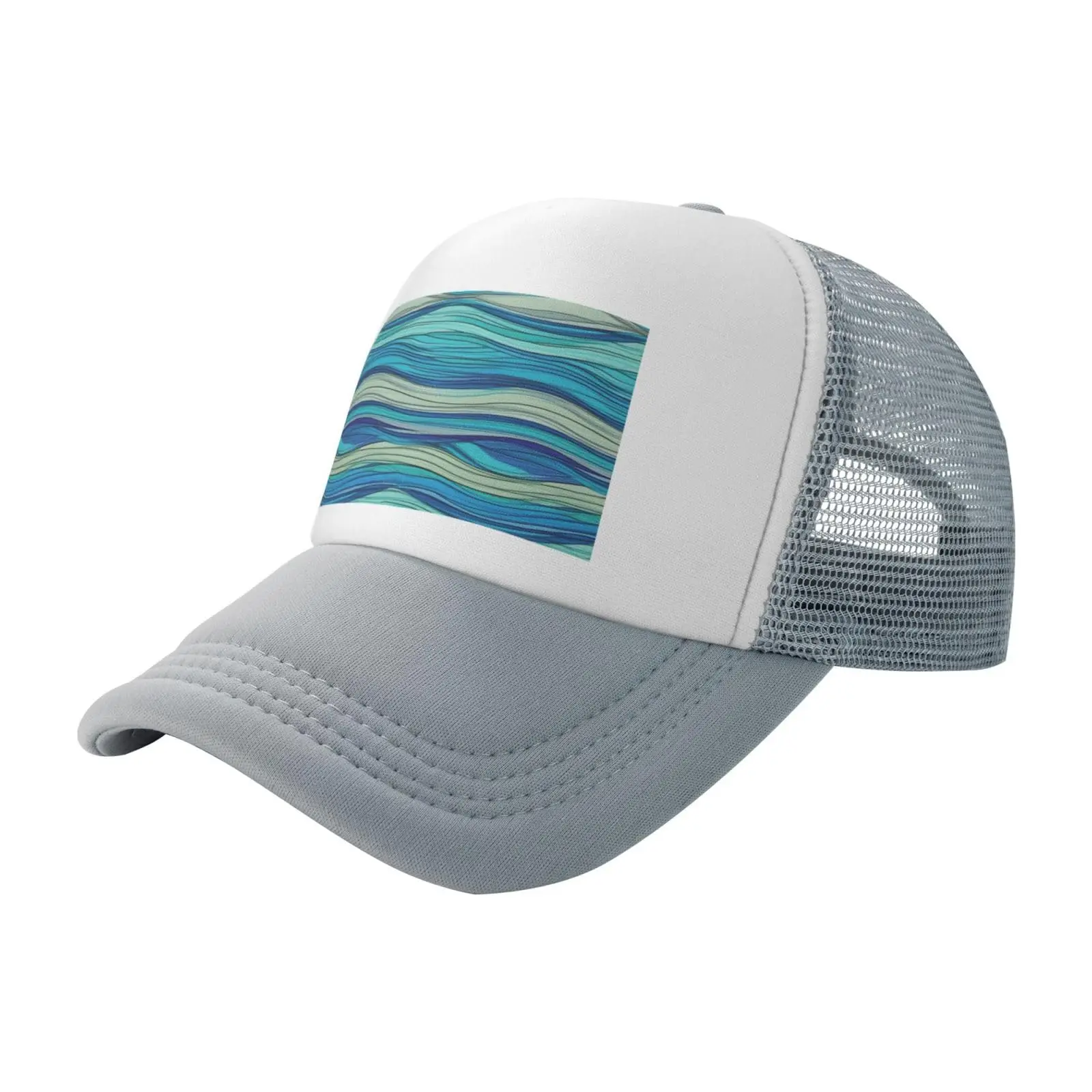 

Ocean Stripe Pattern Printed Trucker Hats Baseball Cap Breathable Mesh Adjustable Hat Comfortable Summer Outdoor Sun Hat