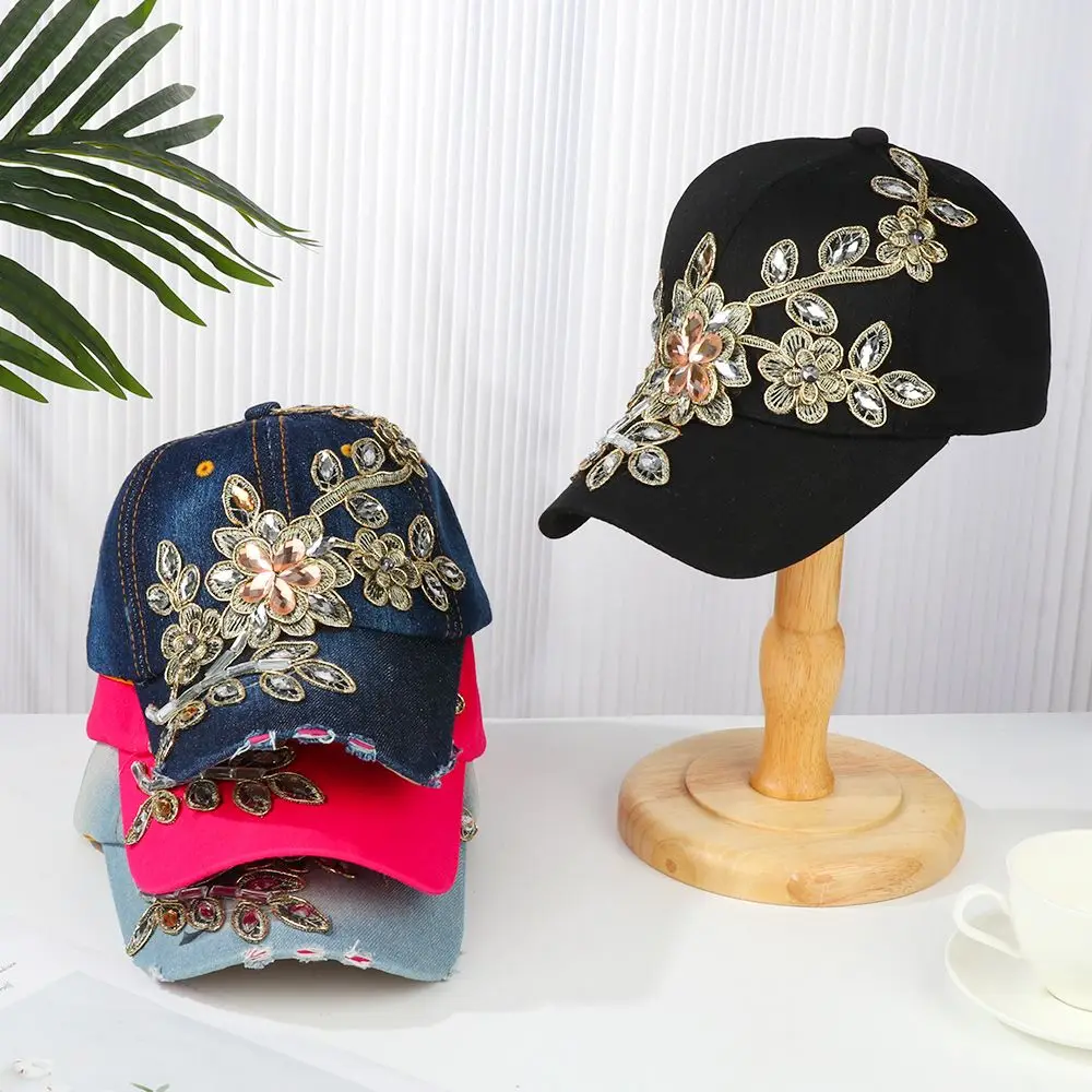 2022 Cotton Mom\'s Hat New Women Ladies Baseball Cap Tourist Outdoor Cute Pretty Rhinestone Cowboy Hat Cap for Women