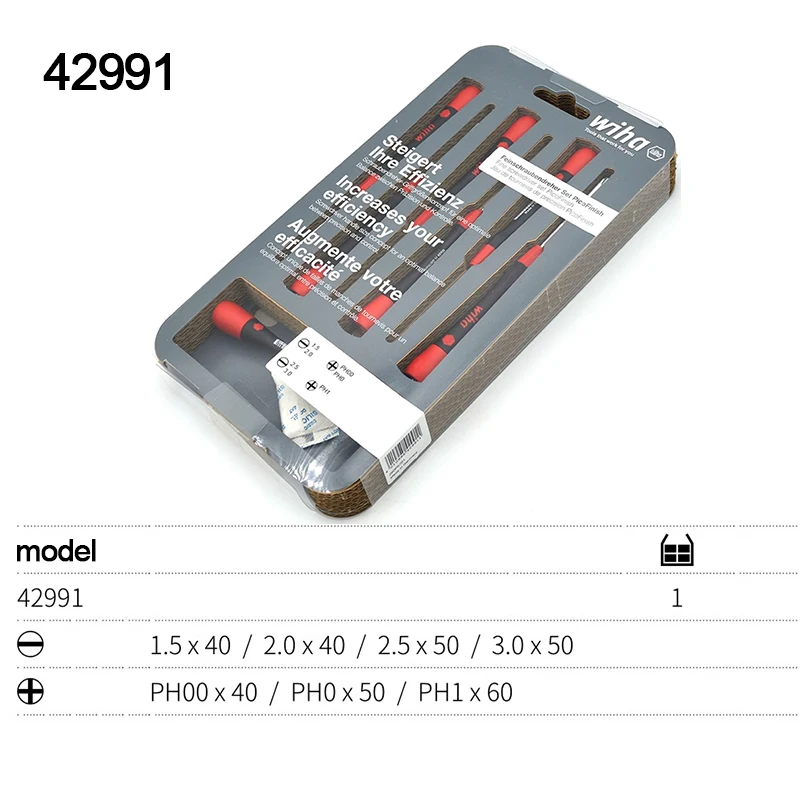 Wiha 42991 Precisieschroevendraaierset voor kruiskop- en gleufschroeven 7-delig - Reparatiegereedschap Ergonomische handgreep en draaibare eindkap