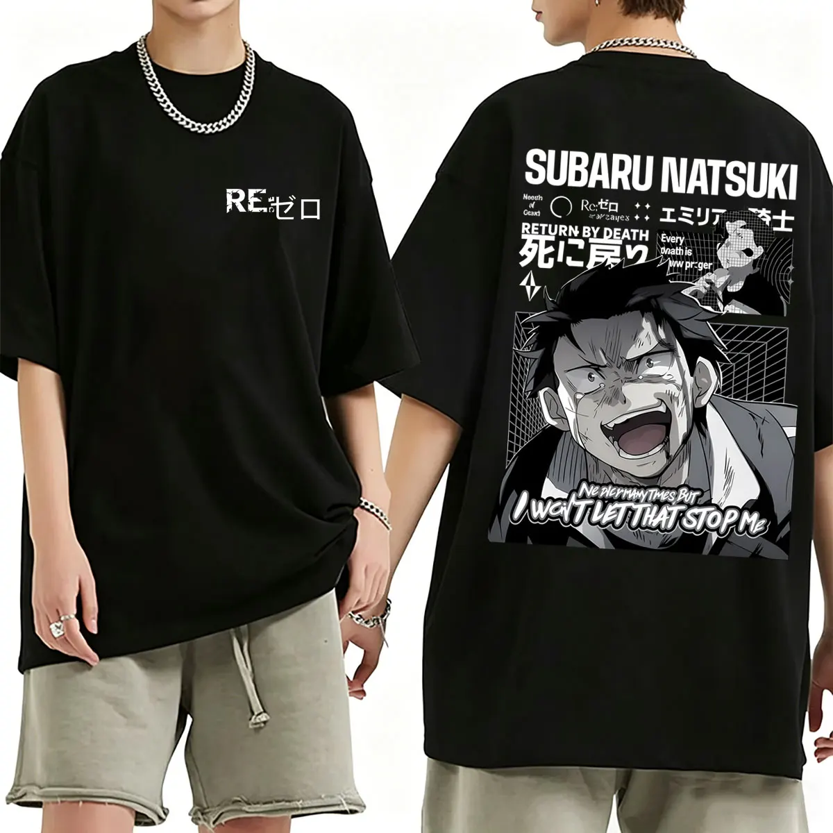 Anime Re:ZERO Starting Life in Another World T-shirt Subaru Natsuki Graphic T-shirts Men's Clothing Casual Oversized Tee Shirt