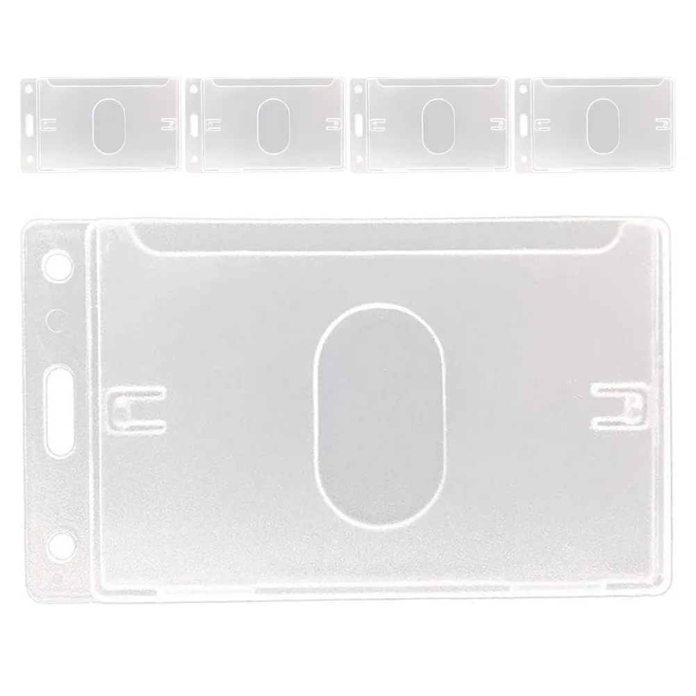 

5Pcs Rigid Clear Plastic Id Badge Holders Side Slot Design Transparent Hard Card Protector for Work School Conferences Events