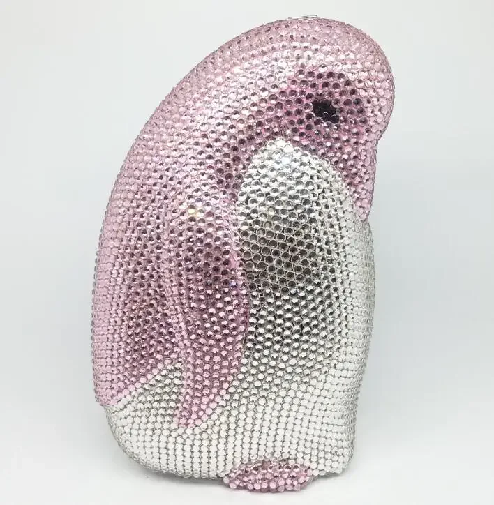 

XIYUAN Pink Penguin Diamond Evening Purse Party Clutch Luxury Crystal Wedding Bridal Handbag Gorgeous Glittering Rhinestone Bags