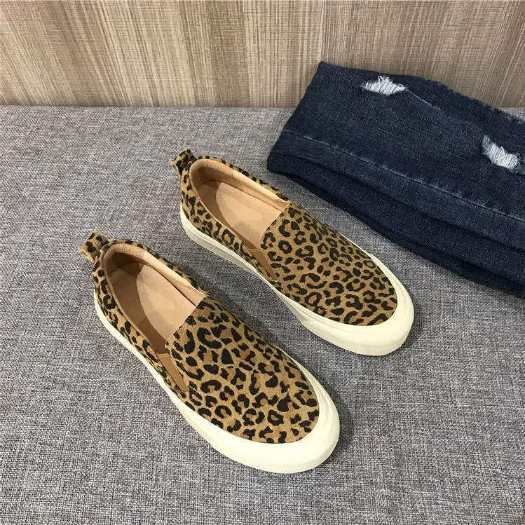 Tênis Leopard Slip-On para mulheres, sapatos casuais, mocassins planos confortáveis, designer