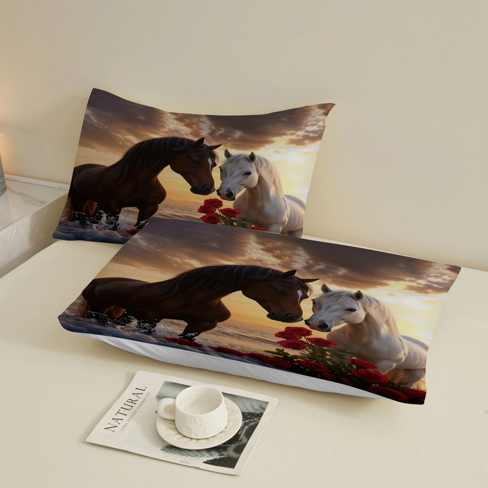3 قطعة الحب تحت عنوان الخيول المطبوعة المجهزة ورقة 100% البوليستر دائم طقم سرير ورقة للمنزل غرفة نوم الديكور هدية عيد ميلاد #6