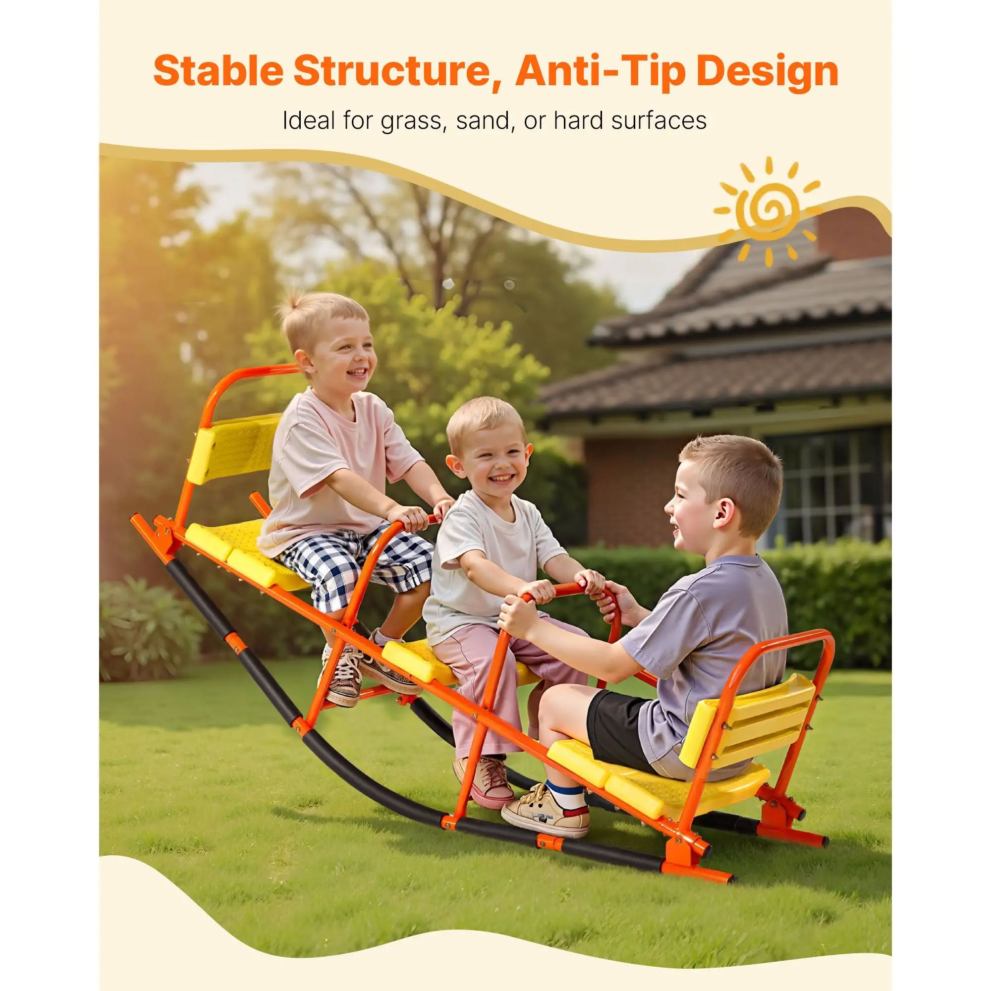 Kids Seesaw, 200 lbs Load Capacity, Metal Rocking Teeter Totter with Handles, Toddler Seesaw for Children Aged 3+, Kids Outdoor Playground Equipment for Lawn, Backyard, Playground, 2 Seats