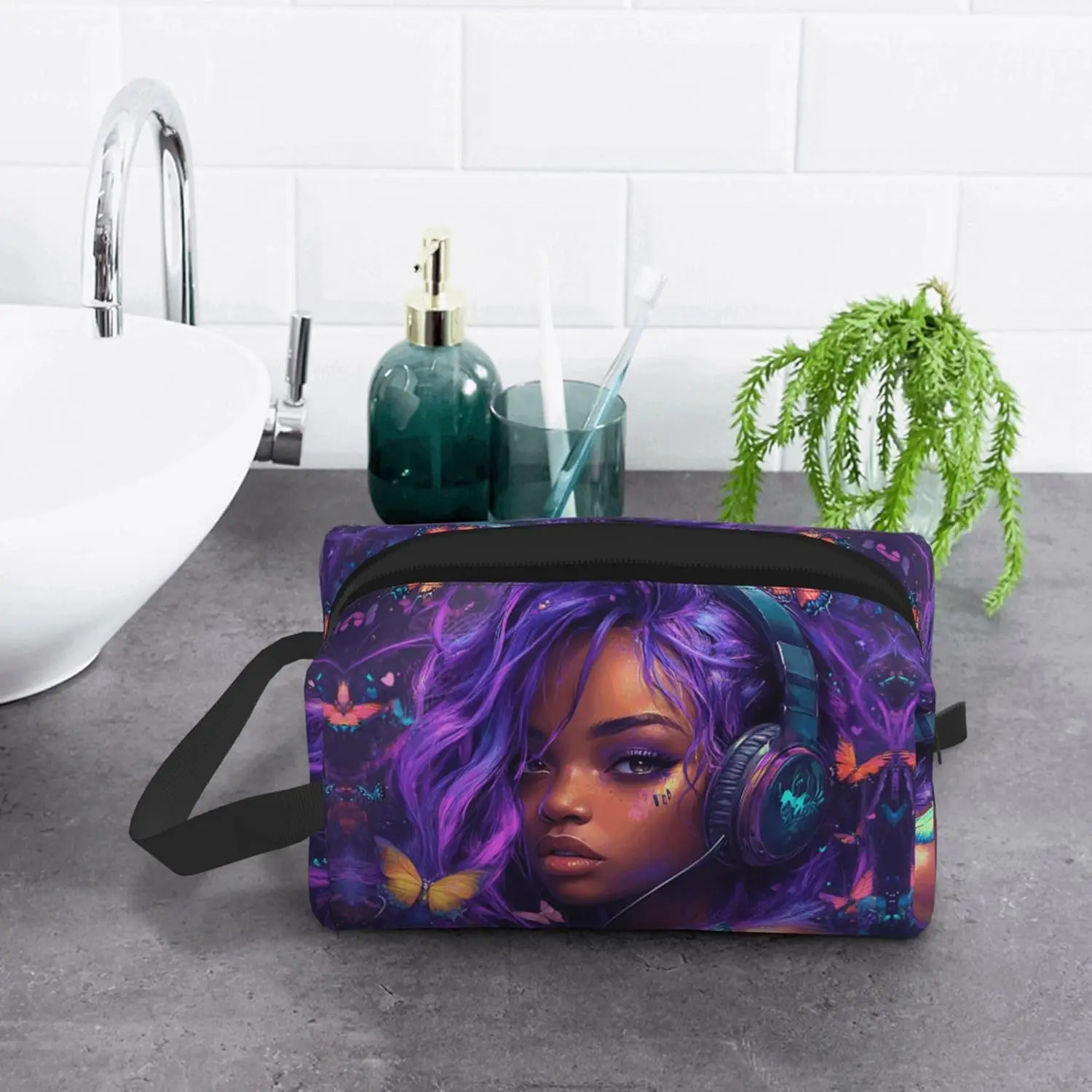 Neceser de viaje para mujeres, hombres, gamer, chica afro, artículos de tocador cosméticos para niñas y niños, bolsa de maquillaje, bolsas de lavado