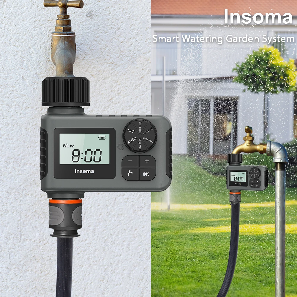 Insoma Automatischer Wassertimer Intelligentes Bewässerungssystem Sprinkler-Timer Gartenprogrammierer Ausrüstung IPX7 LCD-Display