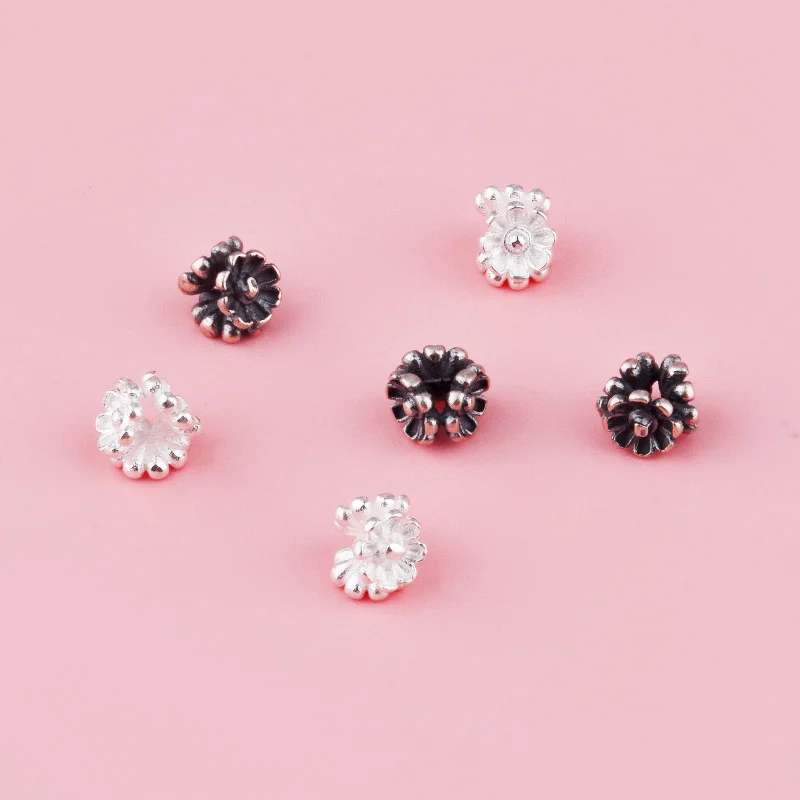 5 pieces S925 sterling silver vintage three side Daisy flower separated beads DIY handmade rope accessories
