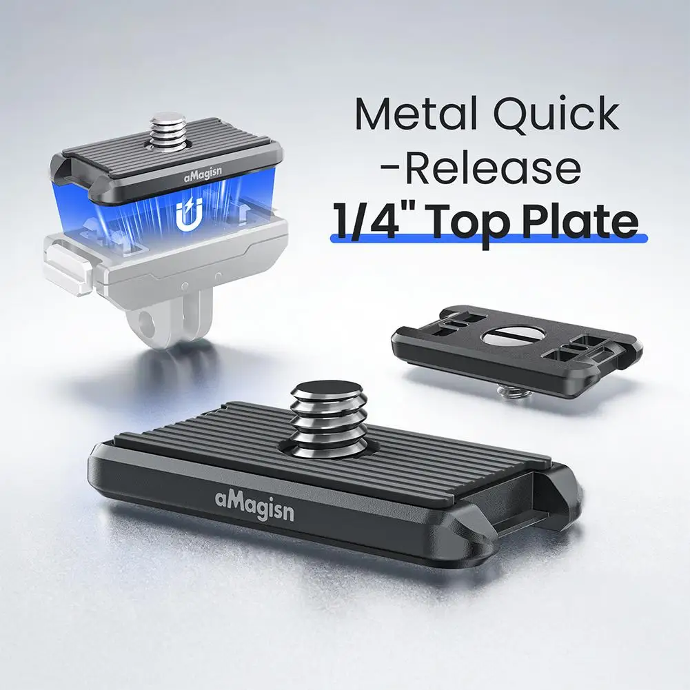 Image of Magnetischer Schnellwechseladapter aus Aluminiumlegierung 1/4 Zoll Top-Mount für Insta360 X5/X4 Air/X4/X3/X2 für DJI Action-Kamera-Zubehör