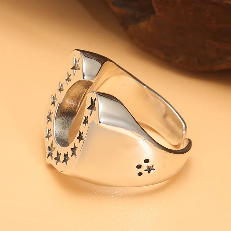 Five-pointed star horseshoe ring for men 925 sterling silver thai silver retro ring for women