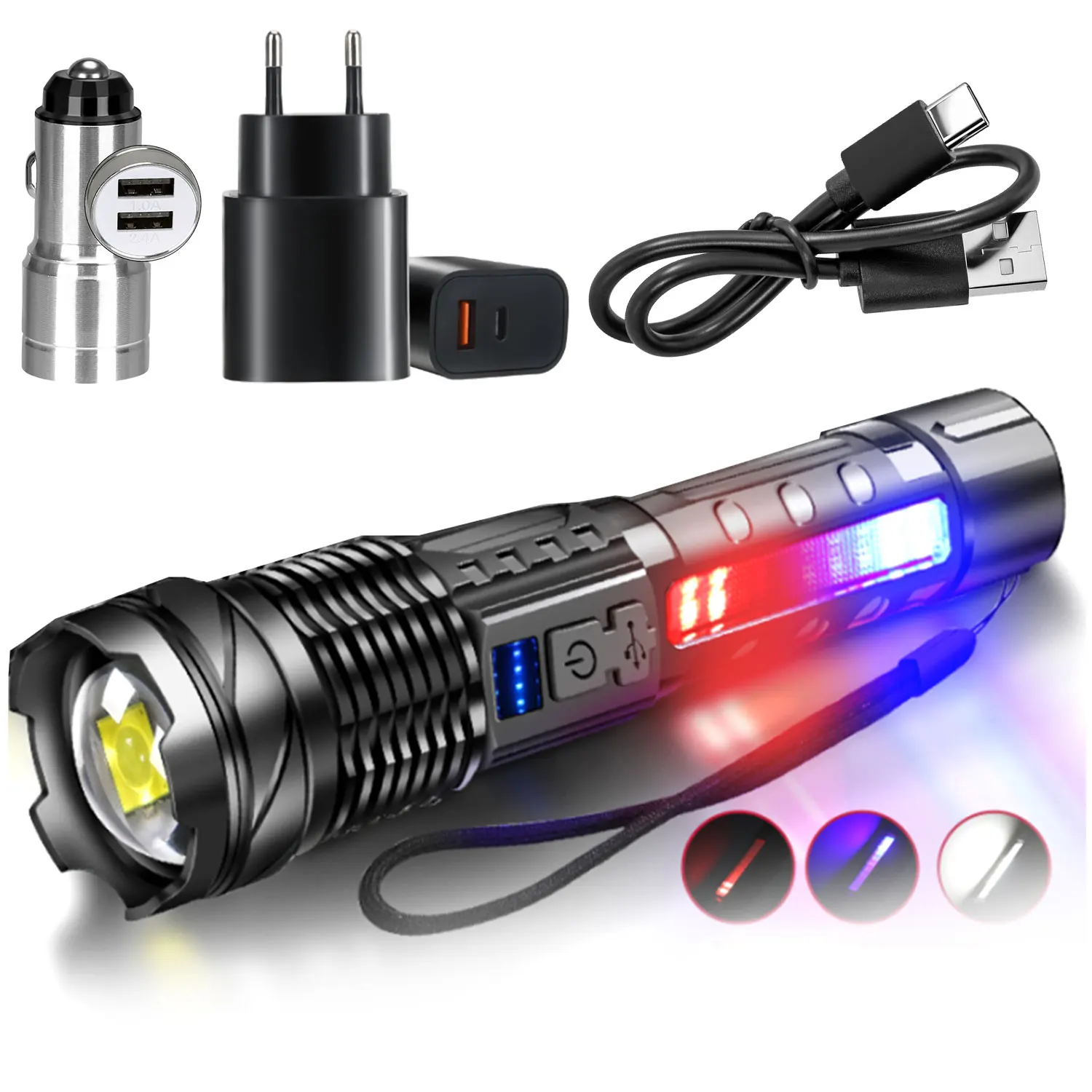Krachtige LED-zaklampen met groot bereik, 150 m, superheldere zaklamp, oplaadbaar, waterdicht, buitenlamp voor kamperen