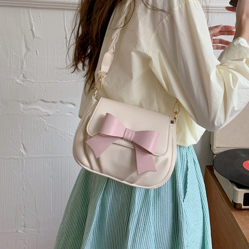 Ladies Ruched Cloud Bag Women PU Leather Bag Fashion Shoulder Bag Female Bowknot Crossbody Bag Casual Bag E74B