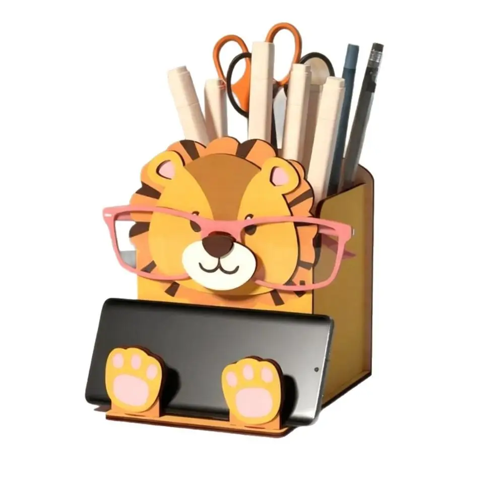 Hand Carved Animal Glasses Holder 3D Design Wooden Material Spectacle Stand Cartoon Shape Multi-Functional Pen Holder Rack