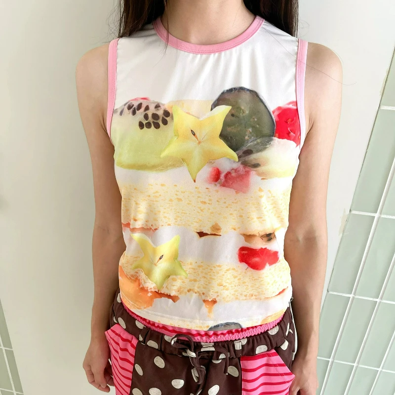 Original Japanese Design Fruit Print Women's Clothing 2026 Summer New Cute Versatile Age-reducing Quick-drying Vest Top Ladies
