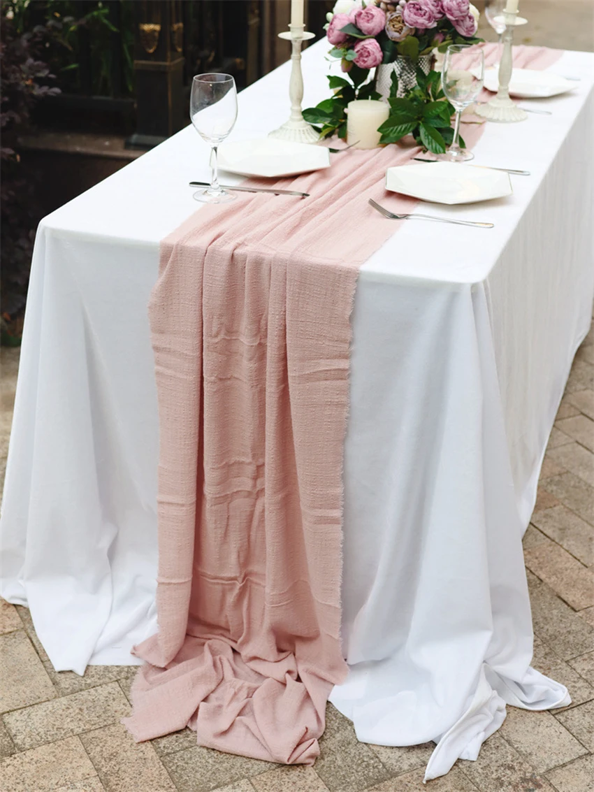 Pink Wedding Cotton Gauze Cloth Table Runner Retro Burr Texture Dining napkins,Personalize Vintage Kitchen Dinner Table Decor