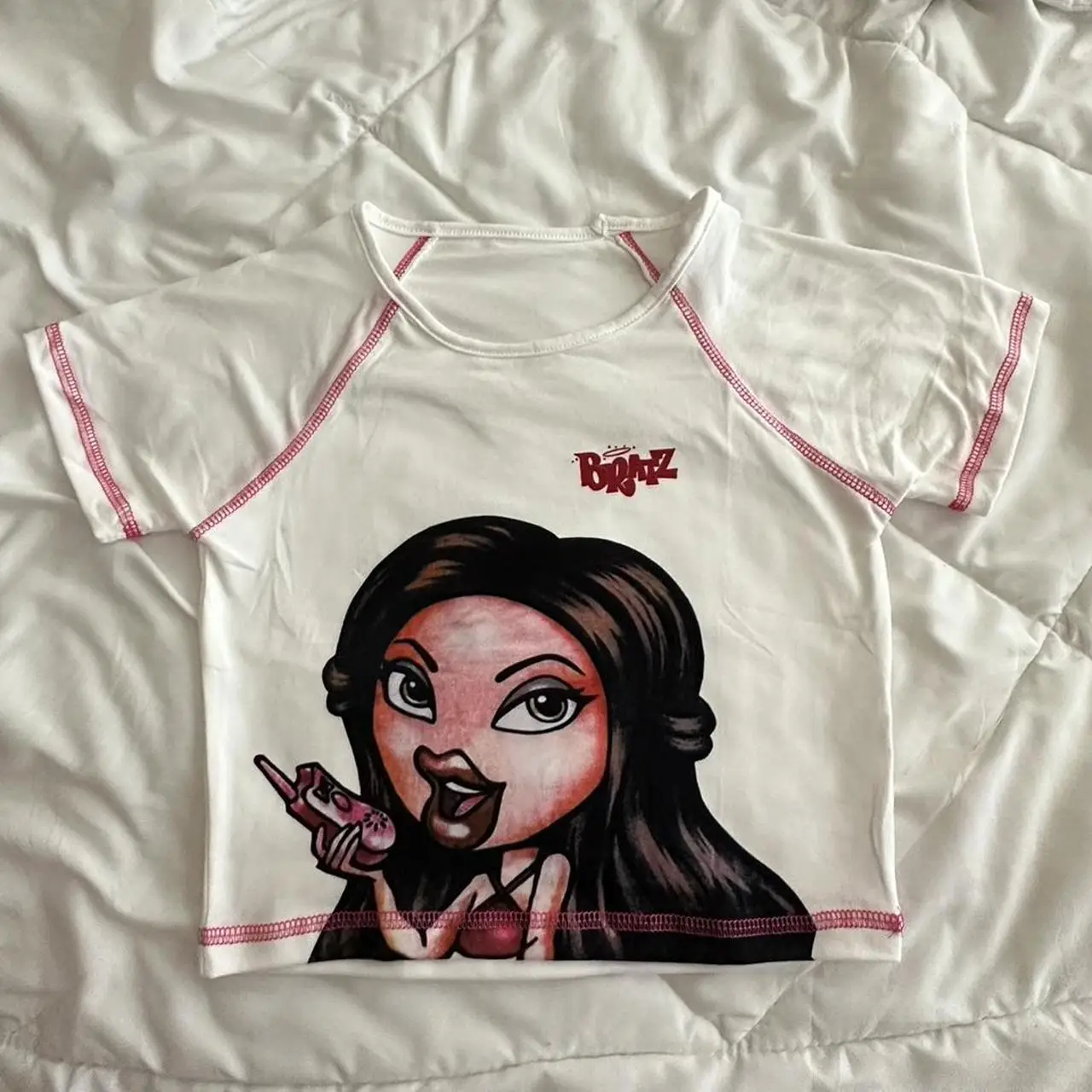 American style Y2K Crop Vest Top summer Harajuku Sleeveless Female Tee Cartoon BRATZ printed Sweet Short sleeved T-shirt EMO