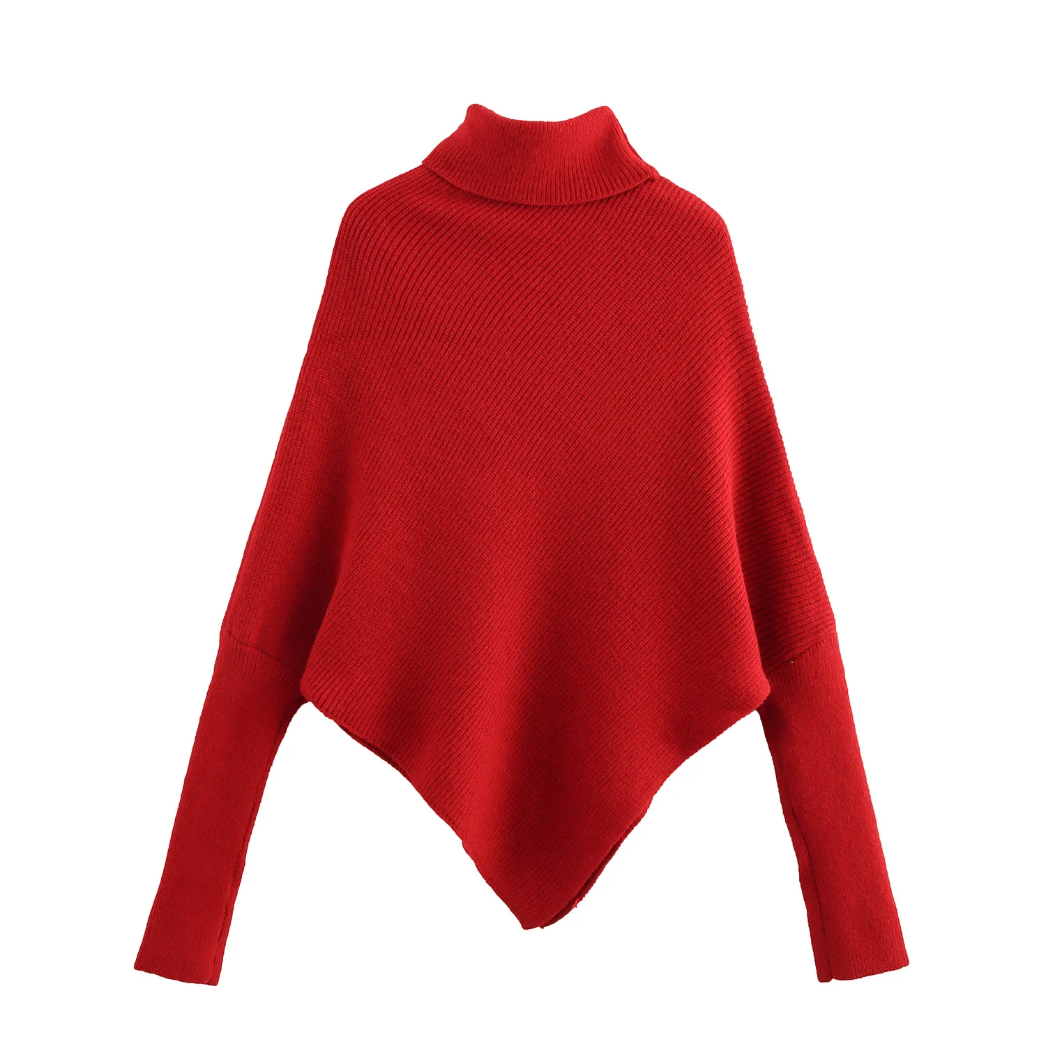 

ZBZA Autumn New Women's Faionable High Collar Knitwear Asymmetrical Hem Street Sle Long Sve Polyester Color
