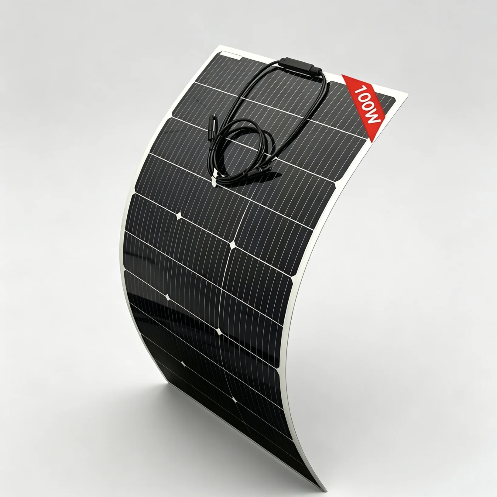 100W 18V flexibles PET-Solarmodul, monokristalline Zellen, hocheffizientes tragbares Photovoltaikmodul, geeignet für 12V-Batterien, Wohnmobile, Boote und Camping.