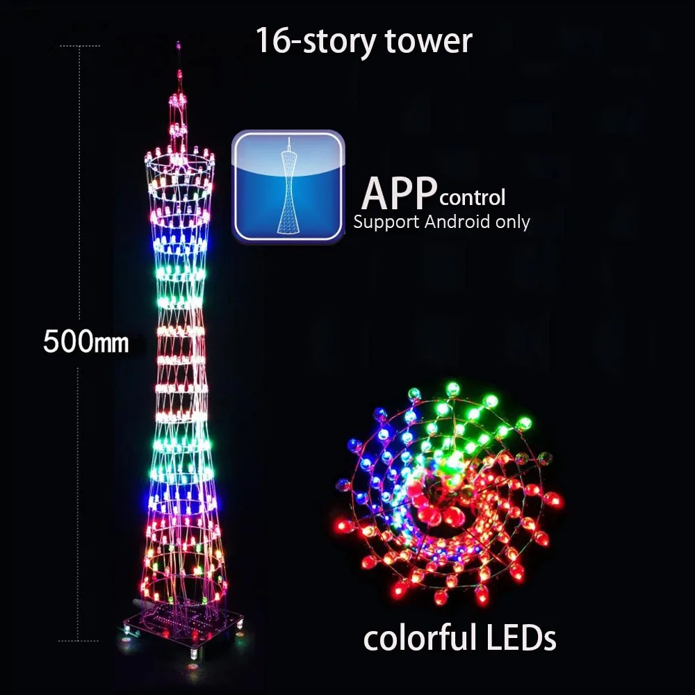 diy electronic kit Canton tower led diy soldering project bluetooth WIFI control colorful fog light flashing project(no case)
