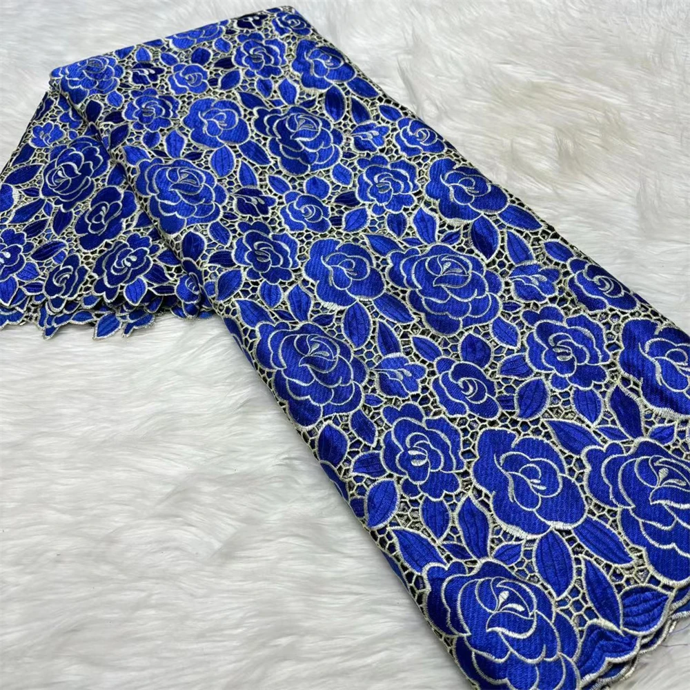 アフリカコードレース生地オレンジレースギピュール生地高品質レース 2025 女性のためのドレスブルー 5 ヤード