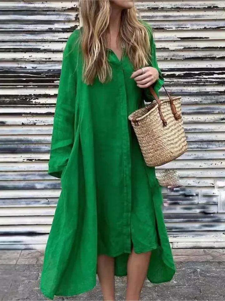 Spring Autumn Solid Color Shirts Dresses Women Casual Simple Loose Irregular Hem Shirt Long Dress Vintage Style Vestidos Female