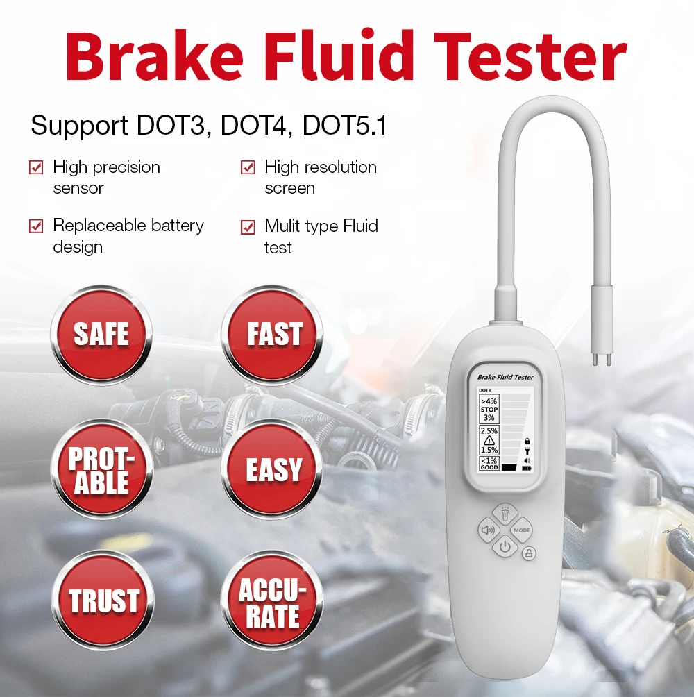 

NEW BF100 Brake Fluid Tester Supports DOT3 DOT4 DOT5.1White