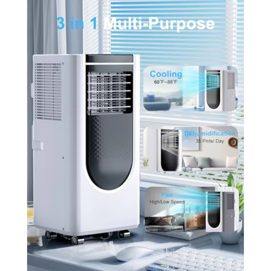 مكيفات هواء محمولة بقدرة 8000 وحدة حرارية بريطانية مع 4 أوضاع للتبريد الفعال وتوفير الطاقة وجهاز التحكم عن بعد ومؤقت 24 ساعة مثالي للسرير