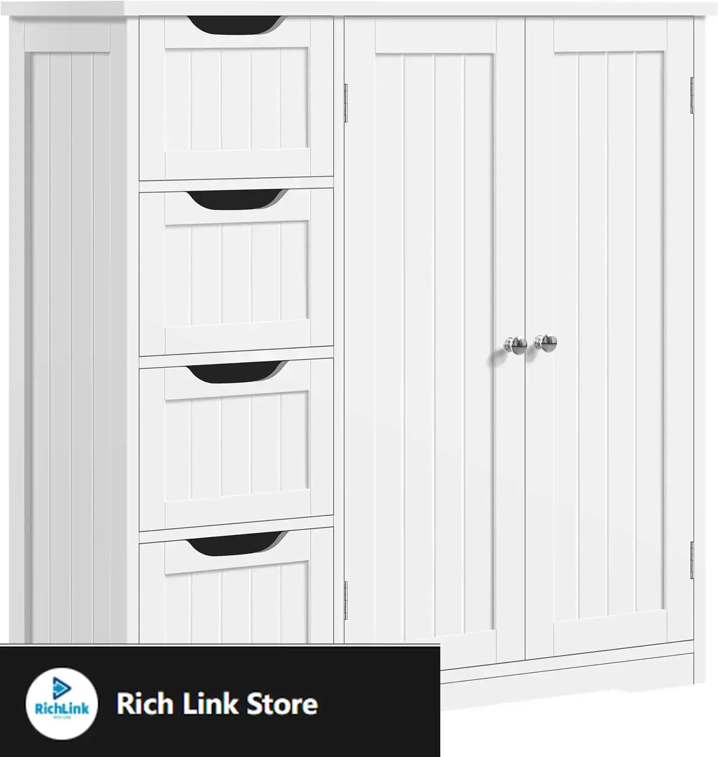 

Wooden Bathroom Floor Cabinet, Side Storage Organizer Cabinet with 4 Drawers & Double Doors, Freestanding Entryway Storage