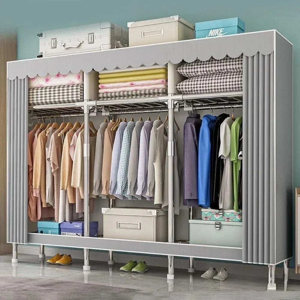 Dustproof Wardrobe Large Capacity Simple Assembly Storage Clothes Cabinet Steel Frame Home Clothes