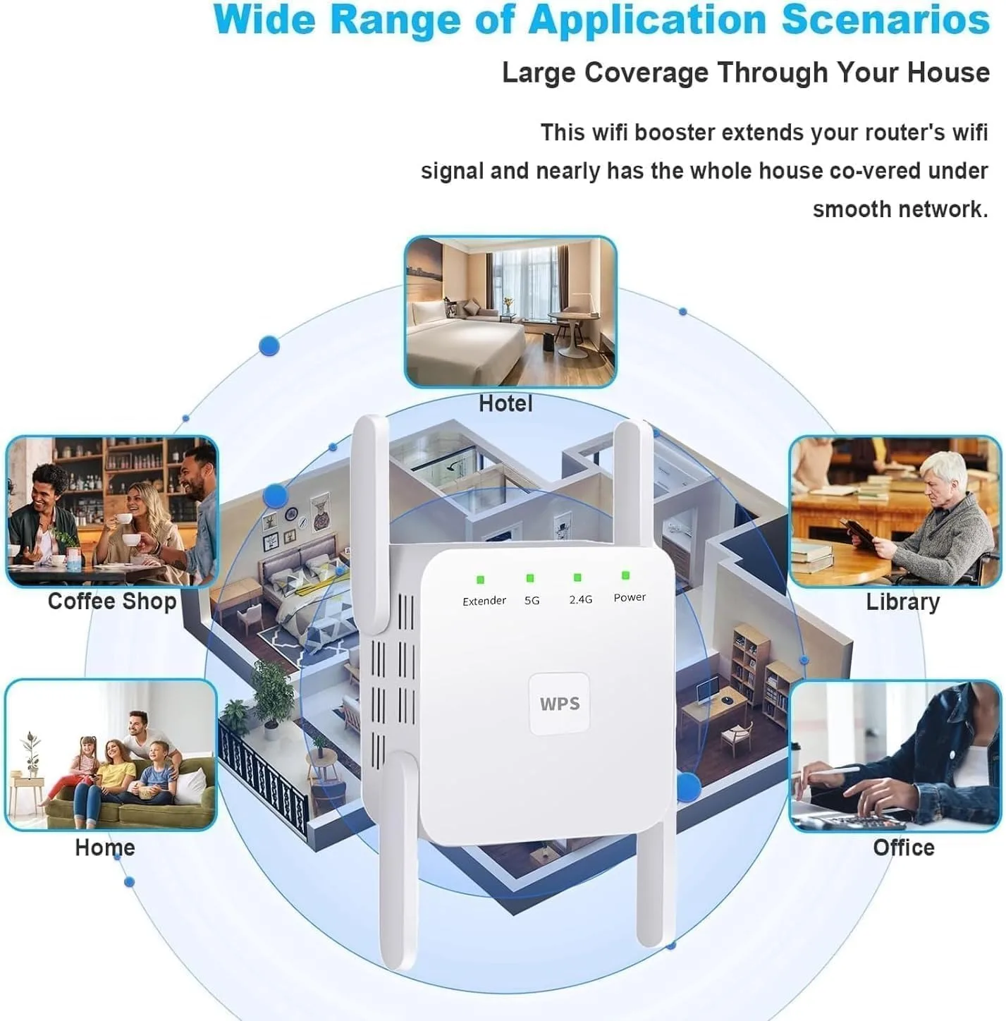 AC1200 WiFi 익스텐더 장거리 1.2Gbps 홈 라우터 신호 부스터 이더넷 포트가 있는 듀얼 밴드 5GHz/2.4GHz Wi-Fi 리피터