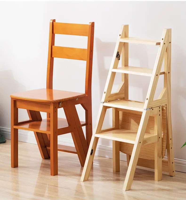 Solid Wood Ladder Chair Household Ladder Chair Folding Dual-use Ladder Stool Climbing Pedal Stair Multi-function image 2