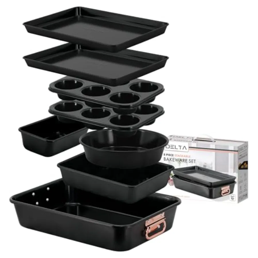 

Stackable Nonstick Bakeware Set 8 Pcs Baking Pan Set Oven Safe Carbon Steel Includes Cookie Sheet Muffin Pan Loaf Pan and Roast