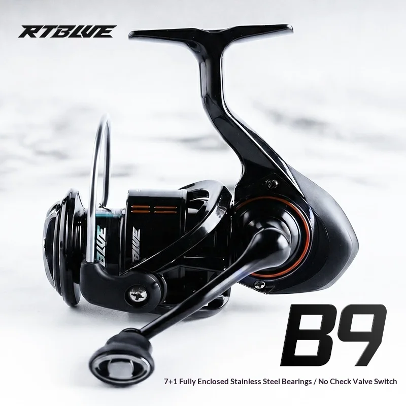 

Катушка спиннинговая RTBLUE B9, цельнометаллическая, 7+1 подшипник, устойчивая к соленой воде, со скошенной шпулей, для дальнего заброса, для ловли на приманки