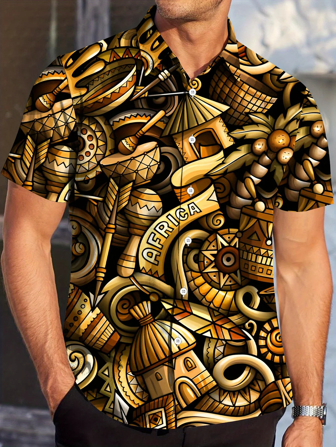 

Hawaiian Men's Casual Fashion Short Sleeve Shirt New Pattern Novel Color Bright Color 2025，