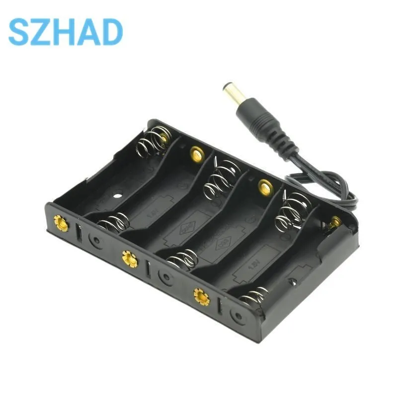 Size 6 AA Battery Case Holder Box For 6pcs Size AA Battery Case Storage Holder With DC2.1 Power Jack For Arduino