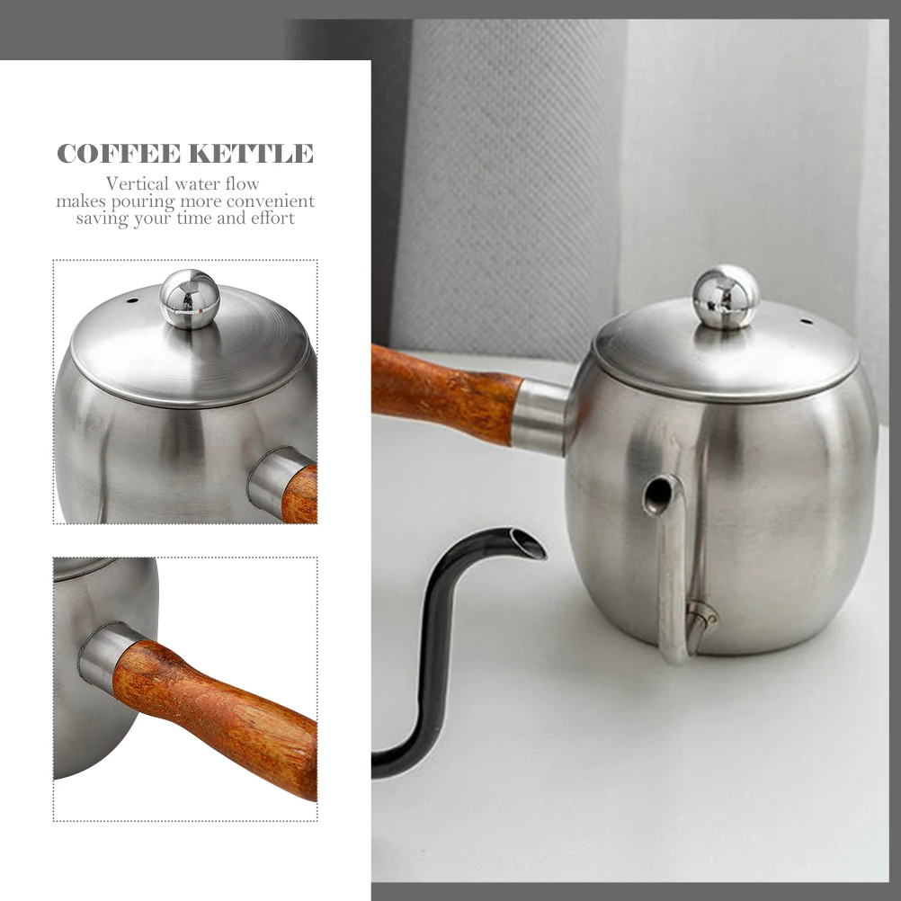 

Hand Pour Coffee Pot Mini Food Grade Kettle Wooden Handle Drip Kettles Stainless Steel Lightweight Portable Gooseneck Coffee