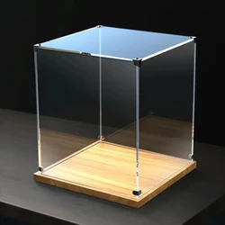 Tablero acrílico transparente con caja de exhibición inferior de madera, adecuado para bloques de construcción, modelo de coche de juguete, exhibición de almacenamiento de figuras de muñecas