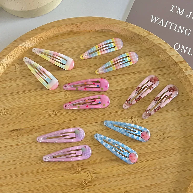2pcs/set Candy Color BB Clips Cute Kawaii Plaid Bear Barrettes Girls Summer Fruit BB Hairpins Princess Head Girls Sweet Headwear