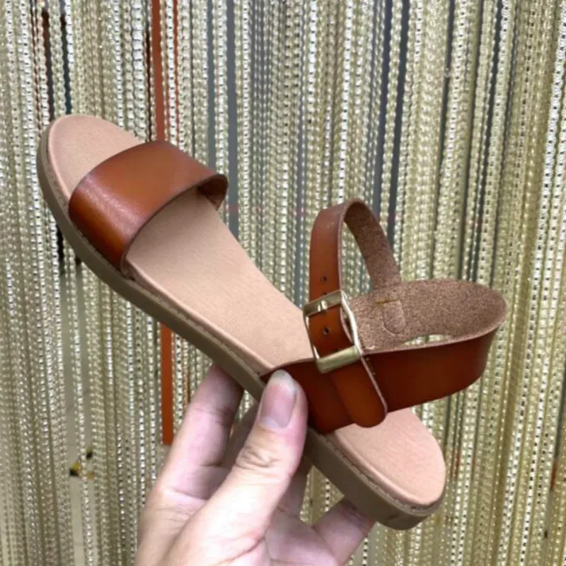 Leather Sandals for Women 2021 New Flat with Casual Beach Sandalias Mujer Plus Size 41 Gladiator Summer Shoes Woman Wholesale