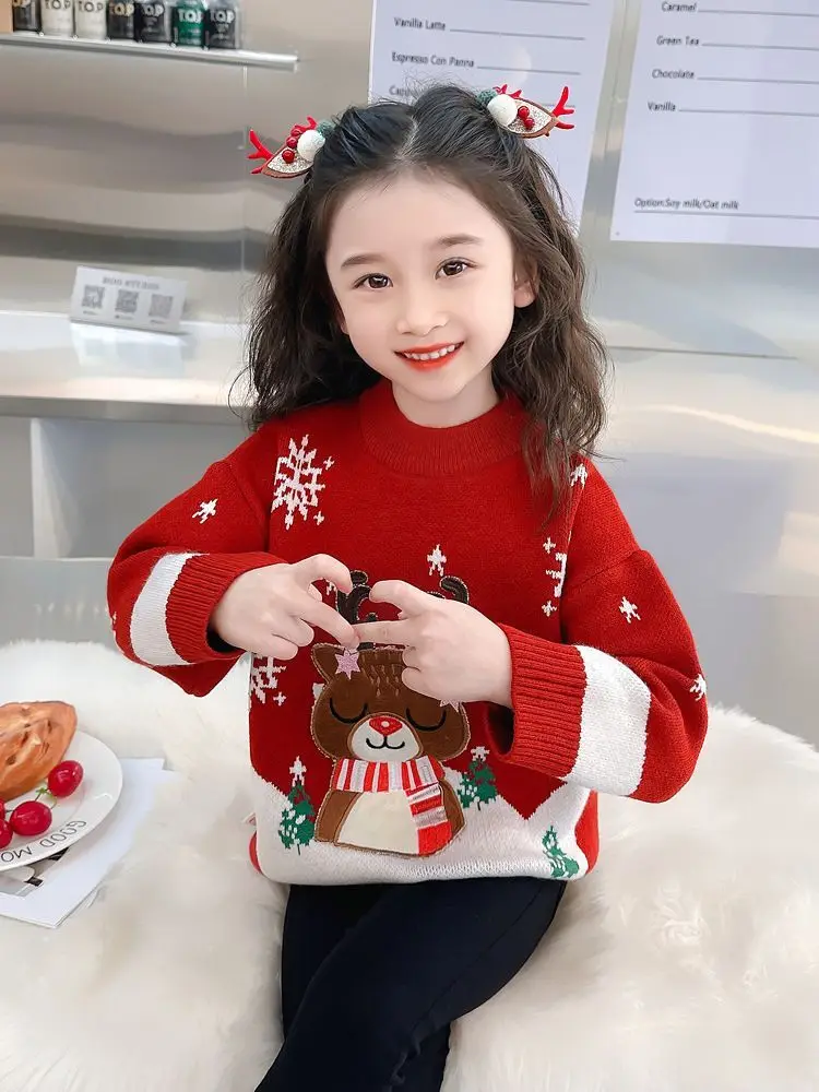 Cartoon Round Neck Pullover Sweater For Boys And Girls Children's Korean European Style Christmas Gift Wholesale For Retail