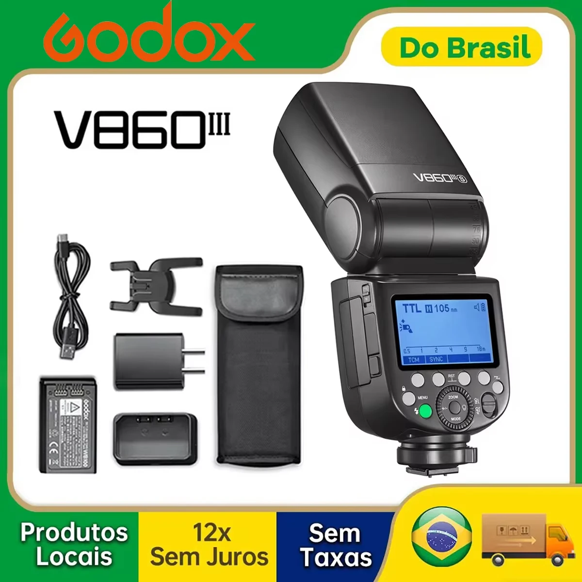 【Do Brasil】 Godox V860III na câmera Flash Speedlite V860 III S/C/N TTL HSS 2.4G Speedlite 2600mAh para câmera Canon Sony Nikon