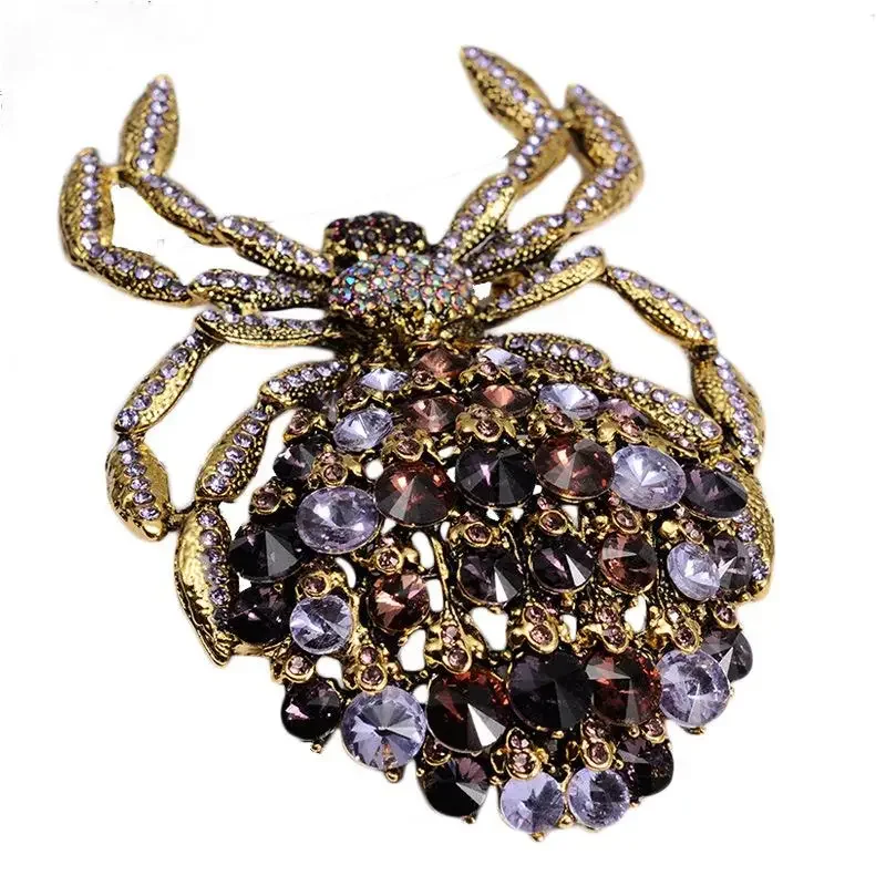 Exquisite Luxury Amethyst Zircon Spider Brooch Ladies Personality Exaggerated Niche Fun Brooch Pin