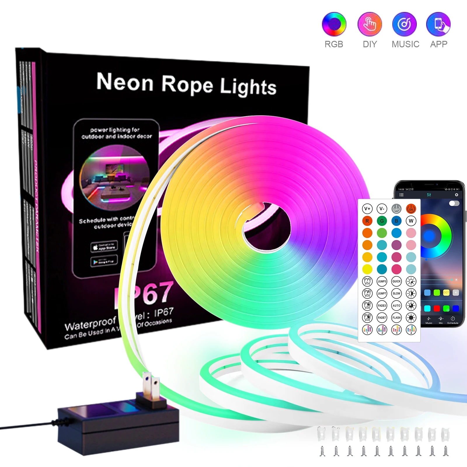 DC24V RGB LED النيون قطاع ضوء بلوتوث APP التحكم عن بعد مزامنة الموسيقى 3535 RGB 10 متر 30 متر أضواء LED مقاومة للماء ديكور مع المكونات