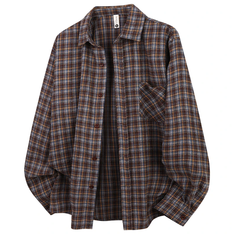 2026 Spring And Autumn New Loose Plaid Shirt Men’s Long Sleeve Button Shirt Casual Flannel Shirt Street Style Top