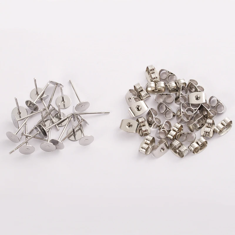 Pendientes de acero inoxidable 316L de Color dorado, 100 piezas, pasadores de poste en blanco para oreja, Base de bandeja redonda plana de 3-12mm,