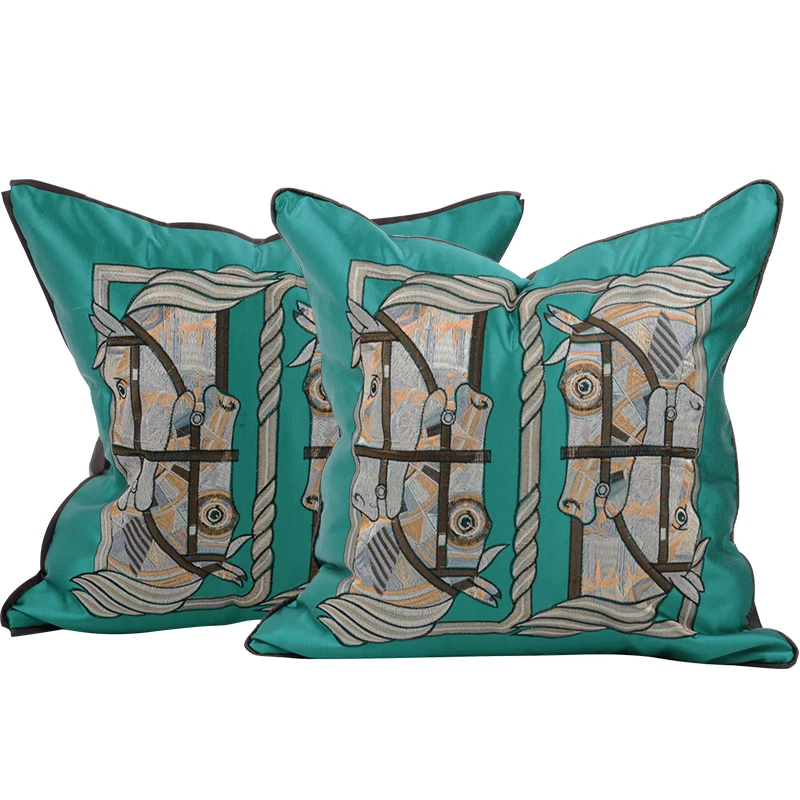Diphylleia H Style Horse Head Heavy Embroidery Cushion Cover Luxury Decorative Pillow Case 50x50cm For Beverly Hills Villa Hotel