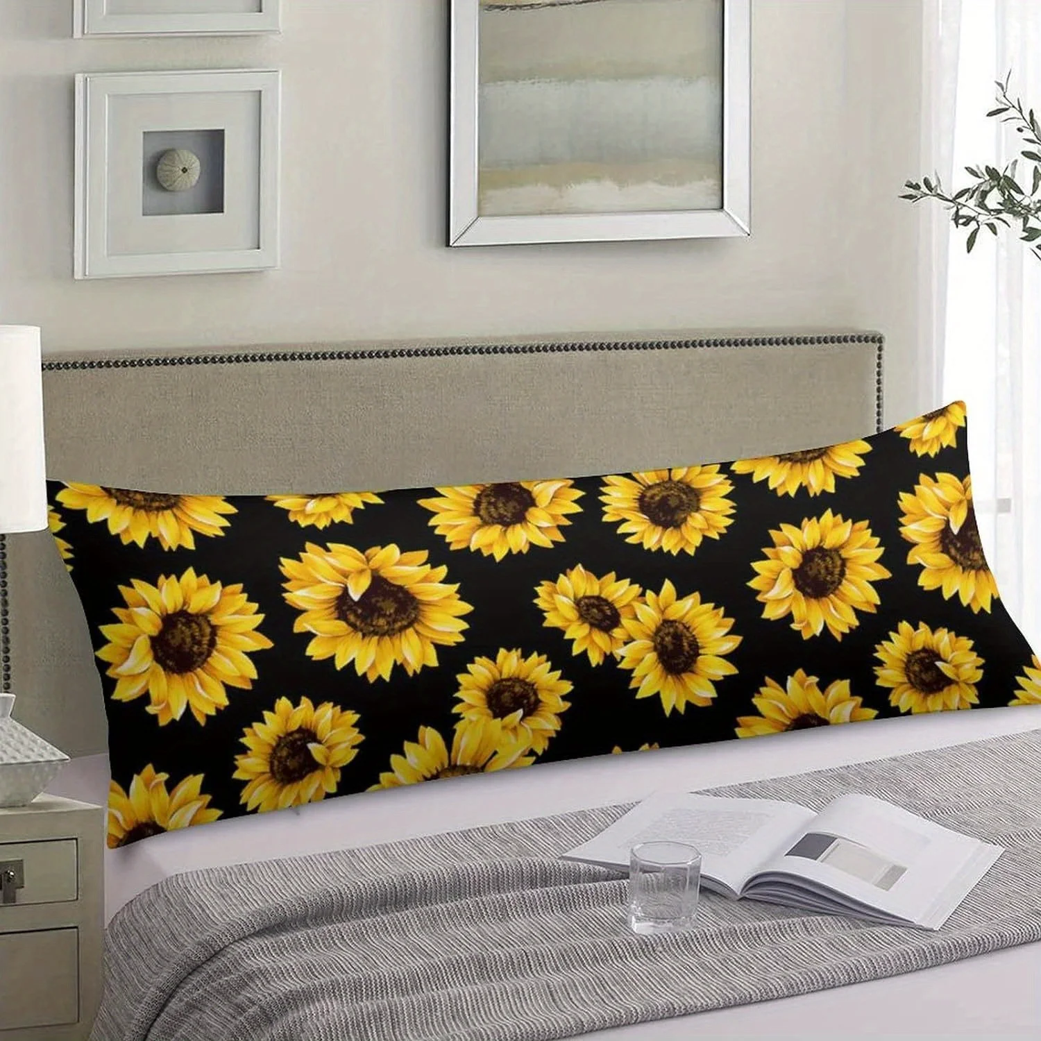 Retro Sunflower Body Pillow Cover Decorative Floral Long Pillow Case with Zipper Soft and Large Polyester Fabric 35x100cm